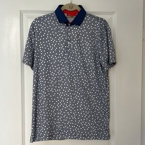 REDVANLY Navy Geometric Patterned Polo Golf Shirt Size Small